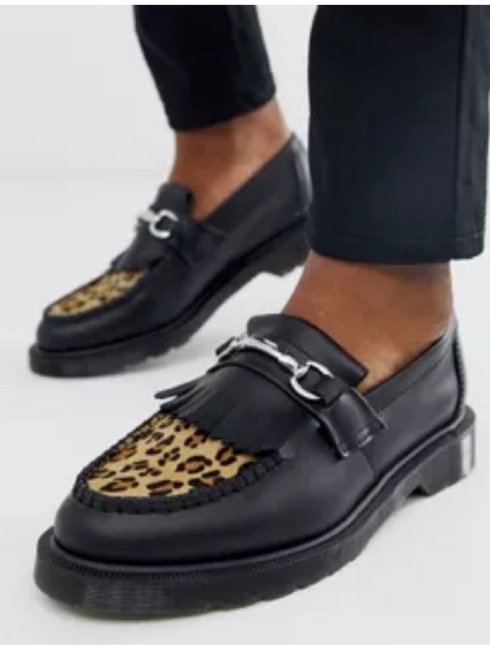 Doc Martens  / Dr. Martens Adrian Snaffle Horsebit Leopard Black Leather Loafers